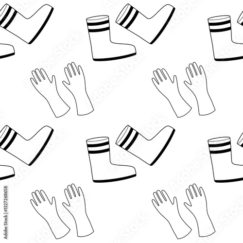 Rubber boots and gloves pattern ideal for rainy weather and outdoor activities