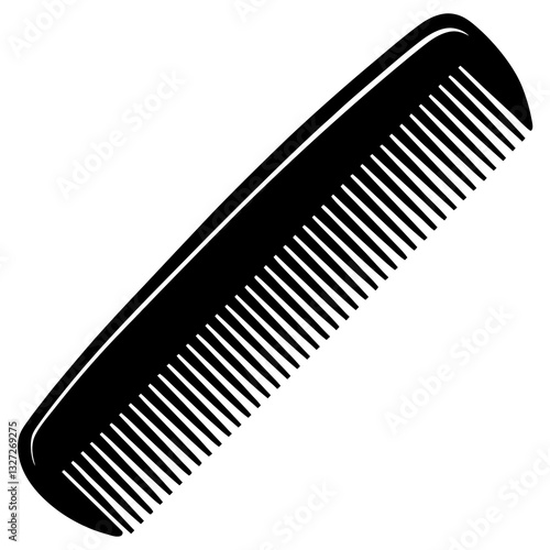 Curved Comb with Evenly Spaced Teeth - Black Vector Illustration