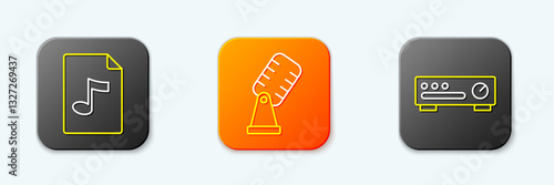 Set line MP3 file document, Microphone and Sound mixer controller icon. Vector