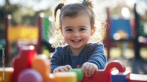 close up of child in the playground, child playing with toys