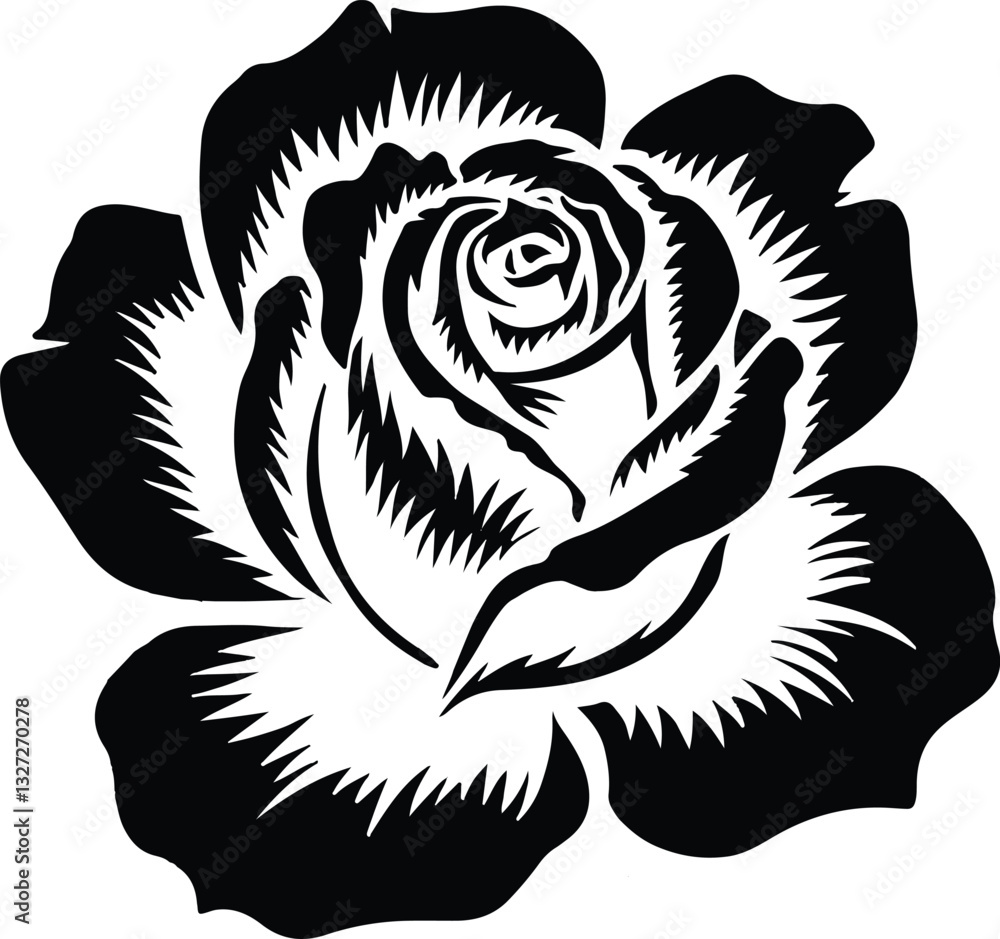 Black and White Rose Silhouette Vector, Gothic Floral Art Black and White Rose Silhouette Vector, Gothic Floral Art