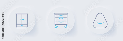 Set line Pouf, Furniture nightstand and Wardrobe icon. Vector