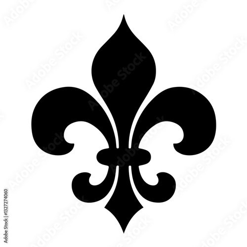 Black Silhouette of Fleur-de-Lis Lily Symbol with Three Petals. Heraldic Emblem, Stylized Lily.

