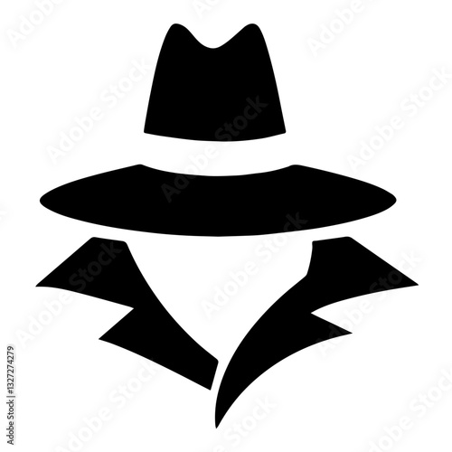 Silhouette of a person in hat and cloak, face hidden by shadow. Spy, Detective, Tracking Service, Government Secrets.

