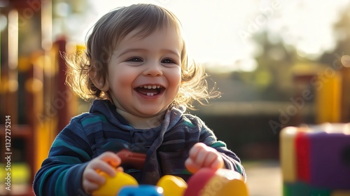 close up of child in the playground, child playing with toys