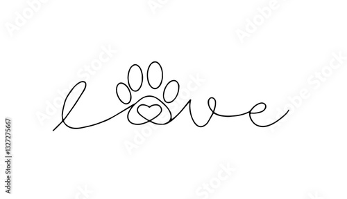 "Love" with paw print replacing the "o". Pet Responsibility, Love for Animals, Pet Adoption, Pet Care.

