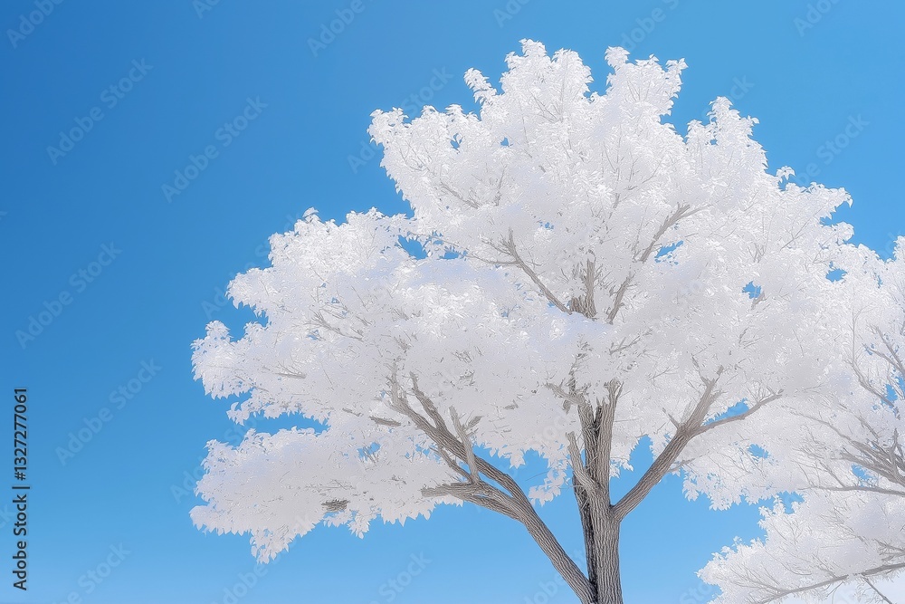 A striking white tree stands out against a clear blue sky, symbolizing purity. A striking white tree stands out against a clear blue sky, symbolizing purity.