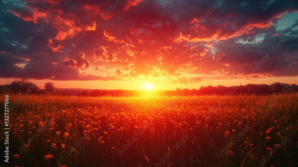 Dramatic sunset over a field of wildflowers. Possible use Stock photo Dramatic sunset over a field of wildflowers. Possible use Stock photo