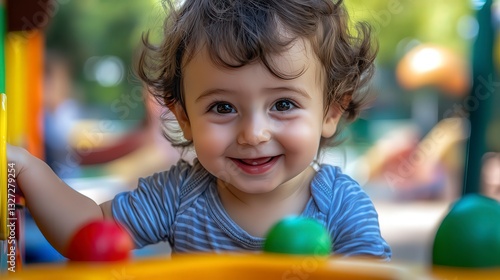 close up of child in the playground, child playing with toys