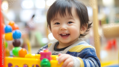 close up of child in the playground, child playing with toys