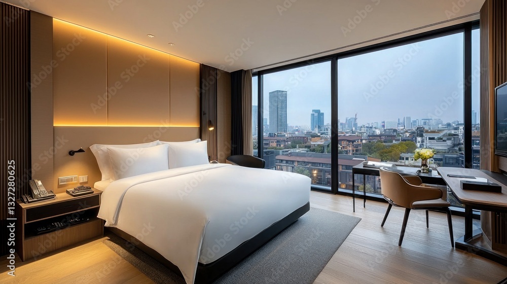 Fototapeta premium Modern hotel room with city view