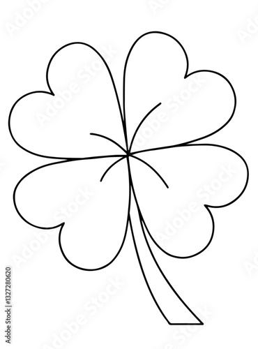 Contour of a four-leaf clover with heart-shaped leaves, symbolizing good luck and St. Patrick’s Day.
