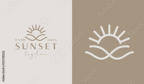 Sunset Wave Logo Template. Universal creative premium symbol. Vector illustration. Creative Minimal design template. Symbol for Corporate Business Identity