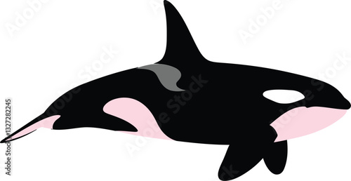 A sleek orca swimming gracefully in a minimalist style showcasing bold black and white colors, evoking tranquility and freedom in vibrant vector art