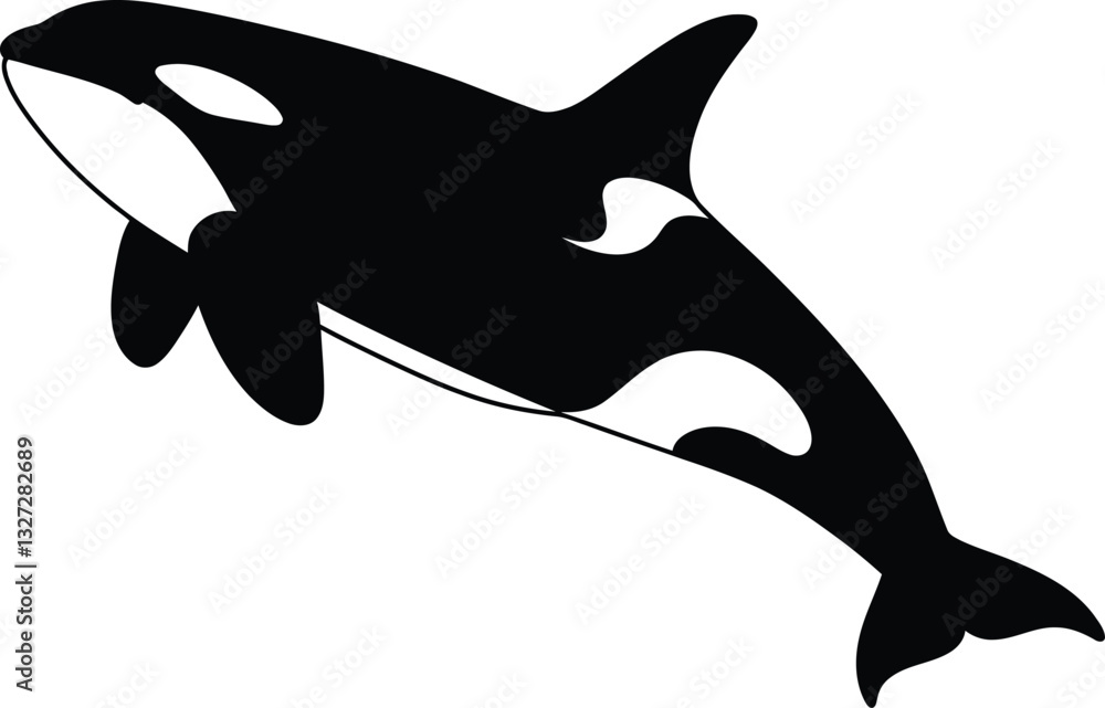 Naklejka premium Black and white orca whale swimming gracefully in a minimalistic design style vector art