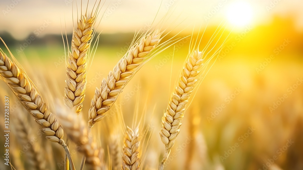 Golden wheat ears illuminated by warm sunlight during harvest season in a rural agricultural field : Generative AI Golden wheat ears illuminated by warm sunlight during harvest season in a rural agricultural field : Generative AI
