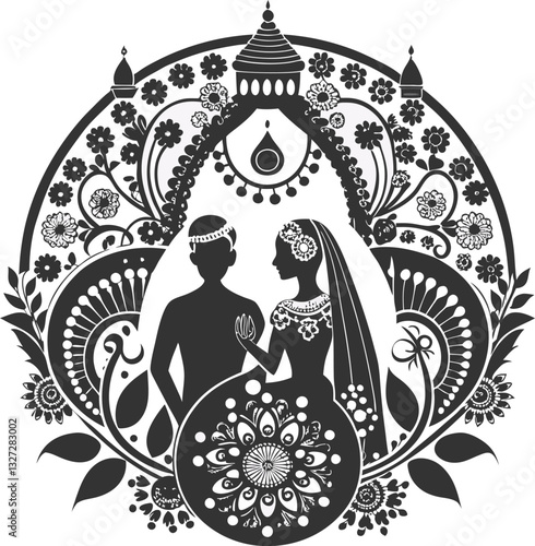 Dulha Dulhan Silhouette Mehndi Design