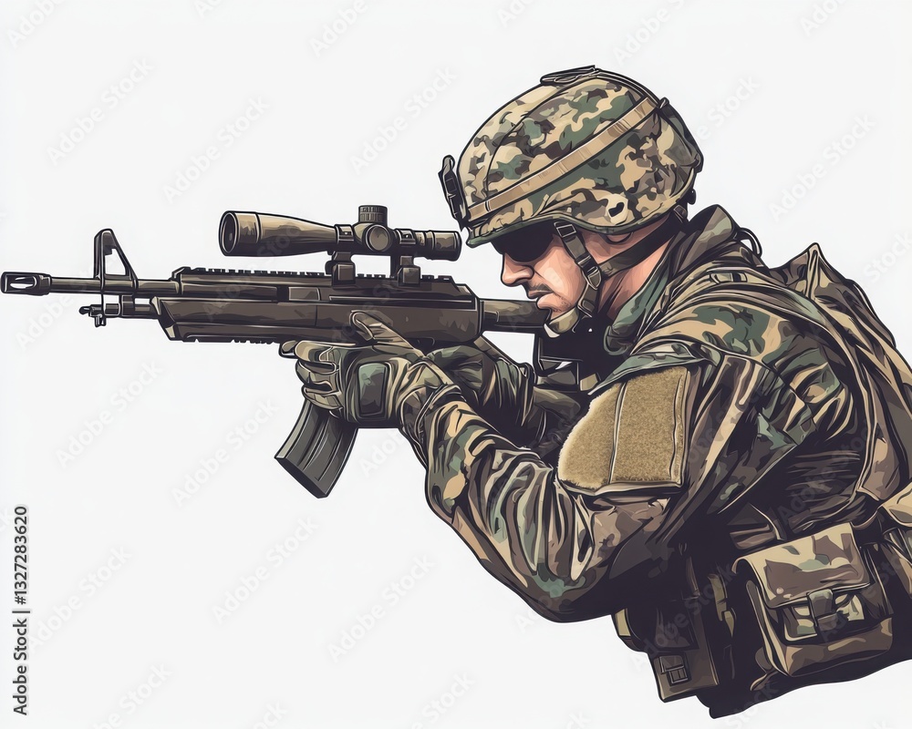 British army soldier with rifle combat-ready realistic weapon depiction HD vector format British army soldier with rifle combat-ready realistic weapon depiction HD vector format