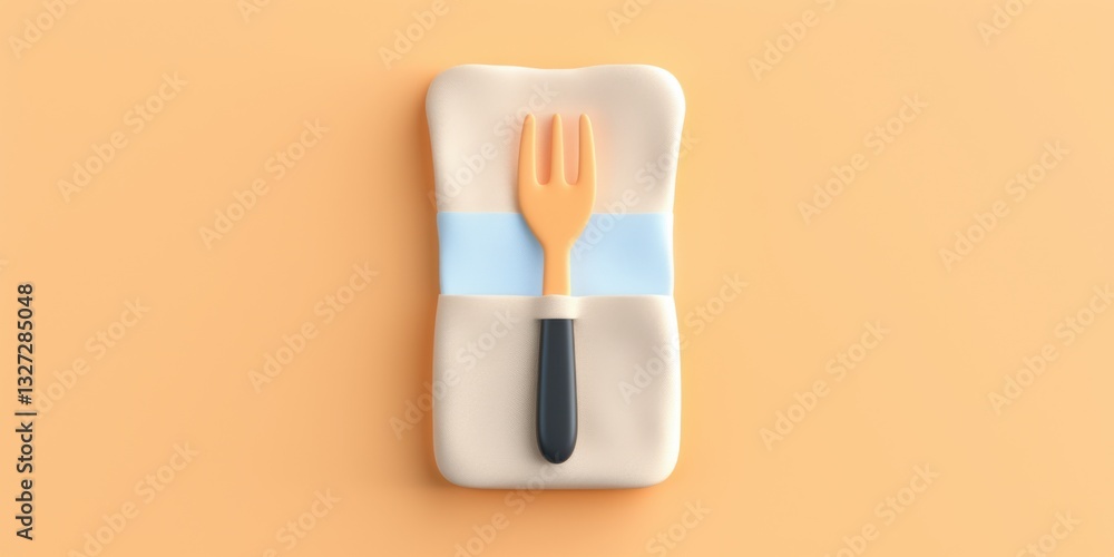 Fototapeta premium 3d fork design on plate minimalist kitchen setting food art contemporary style close-up perspective