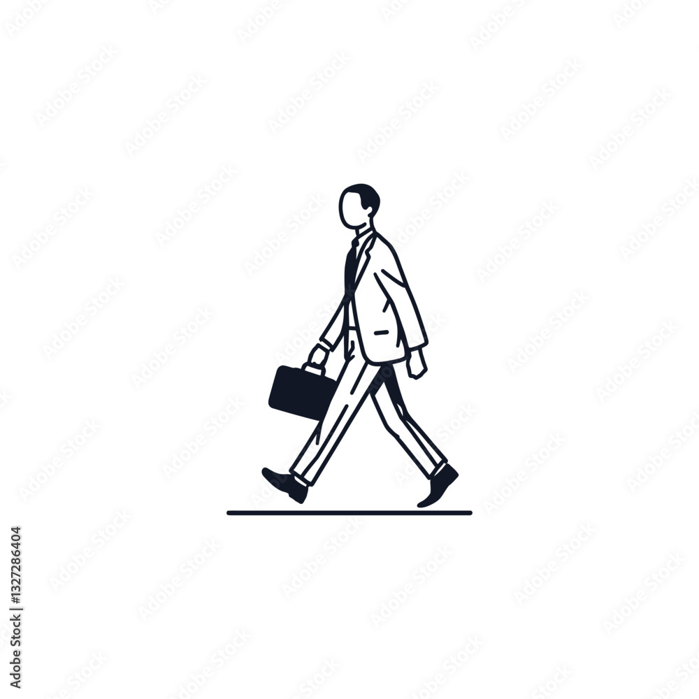 Fototapeta premium walking Businessperson in Motion Vector: Minimalist Black-and-White Silhouette with Briefcase