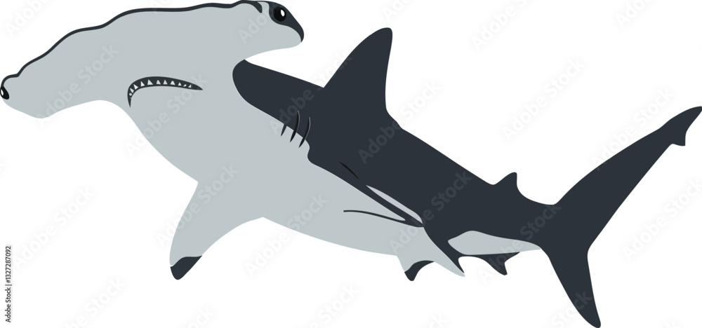 Hammerhead shark swimming gracefully in a calm ocean with a minimal design style showcasing vector art