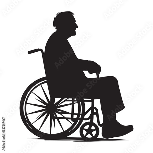 Timeless Elder Old Man Sitting on Wheelchair silhouette, carrying the wisdom of generations - Old Man illustration - Minimalist Old Man vector - Legacy keeper
