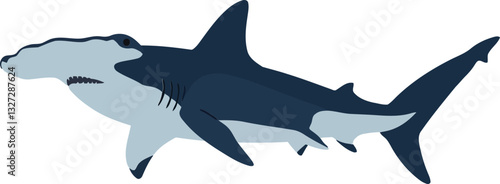 Obraz na płótnie A sleek and powerful hammerhead shark swimming gracefully in the ocean, featuring a minimal and flat design style, vector illustration w salonie