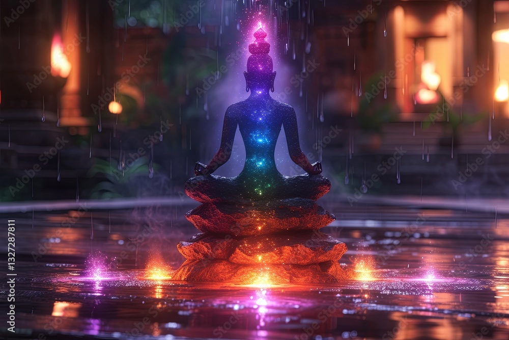Rainbow Chakra Stones in Water Reflection