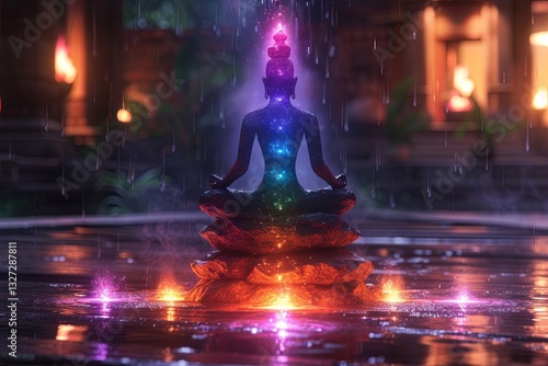 Obraz na płótnie Rainbow Chakra Stones in Water Reflection w salonie