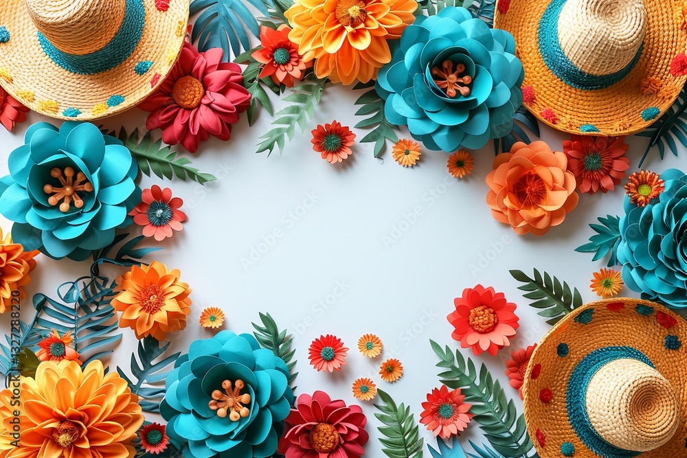 Festive Cinco de Mayo Floral Frame with Straw Hats