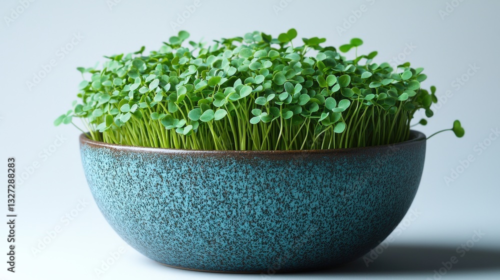 Fresh Microgreens in a Teal Ceramic Bowl Fresh Microgreens in a Teal Ceramic Bowl