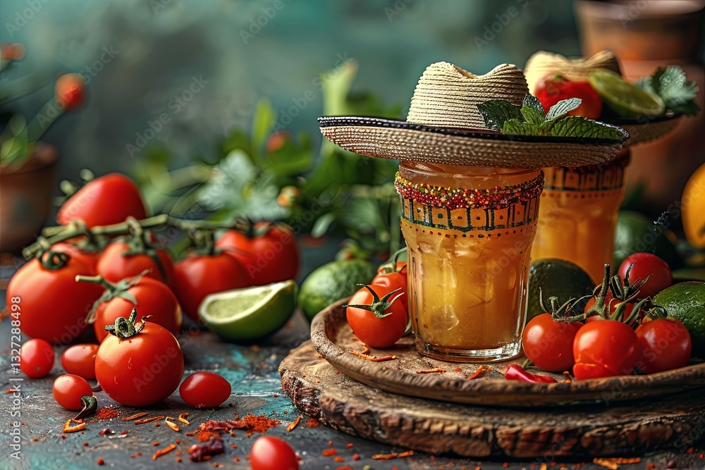 Festive Mexican Drink with Tomatoes and Lime