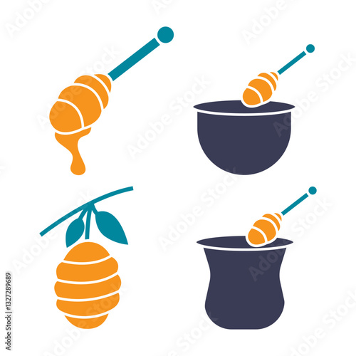 honey icon set isolated on white