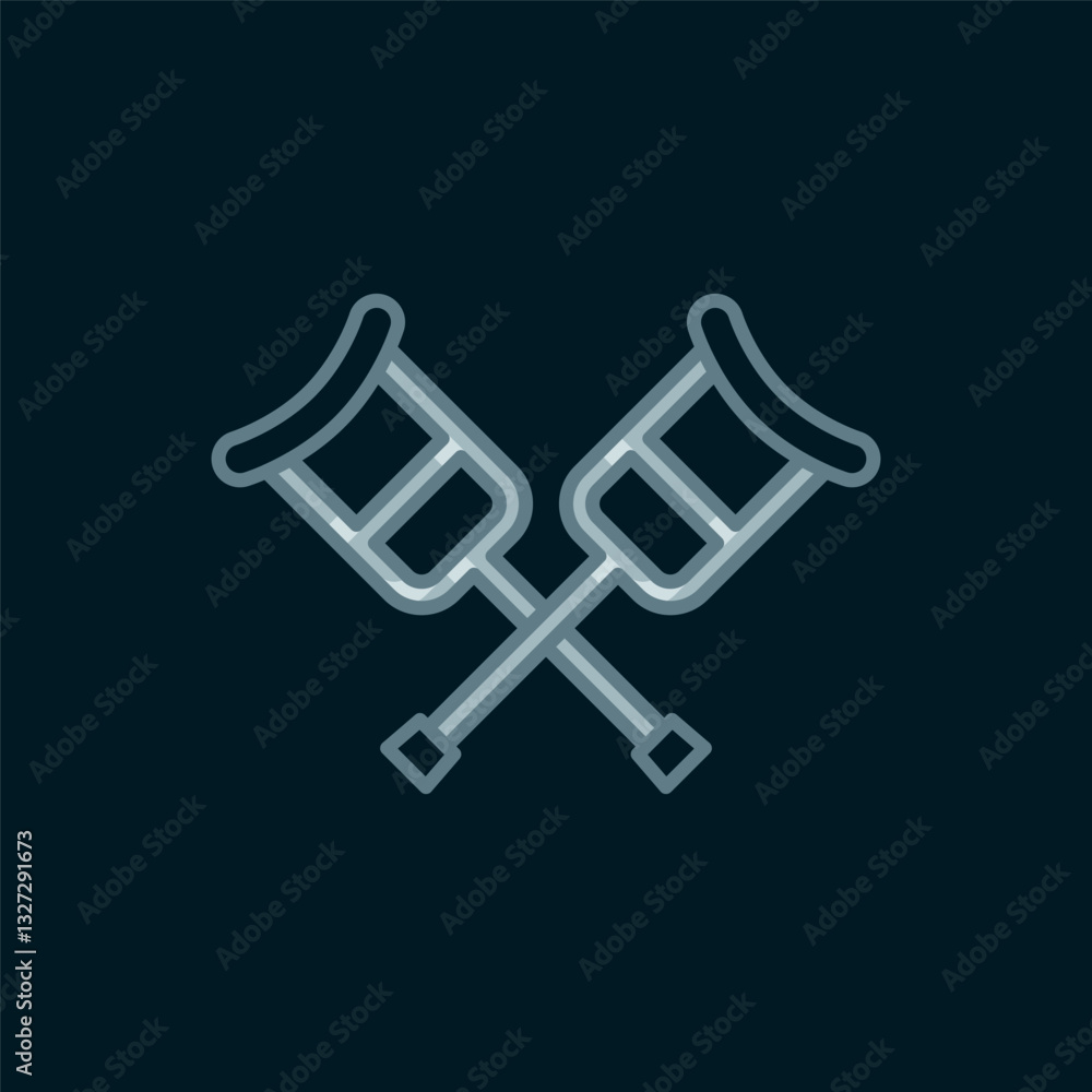 Line Crutch or crutches icon isolated on black background. Equipment for rehabilitation of people with diseases of musculoskeletal system. Flat filled outline style with shadow. Vector Line Crutch or crutches icon isolated on black background. Equipment for rehabilitation of people with diseases of musculoskeletal system. Flat filled outline style with shadow. Vector