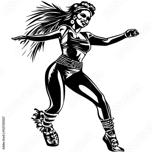 Silhouette of a Dancer Highlighting Energetic Hip Movements and Rhythmic Step