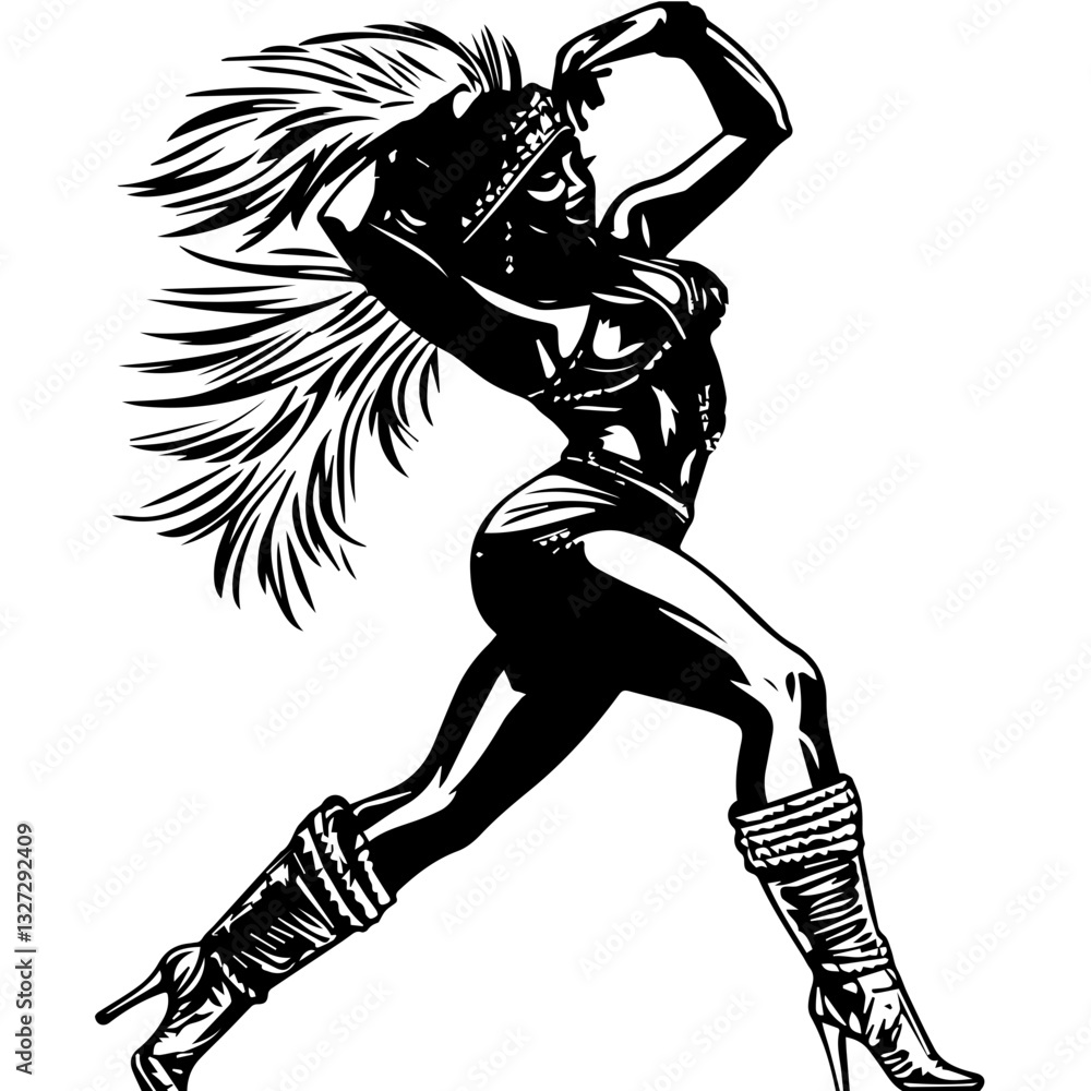 Fototapeta premium Silhouette of a Dancer Highlighting Energetic Hip Movements and Rhythmic Step