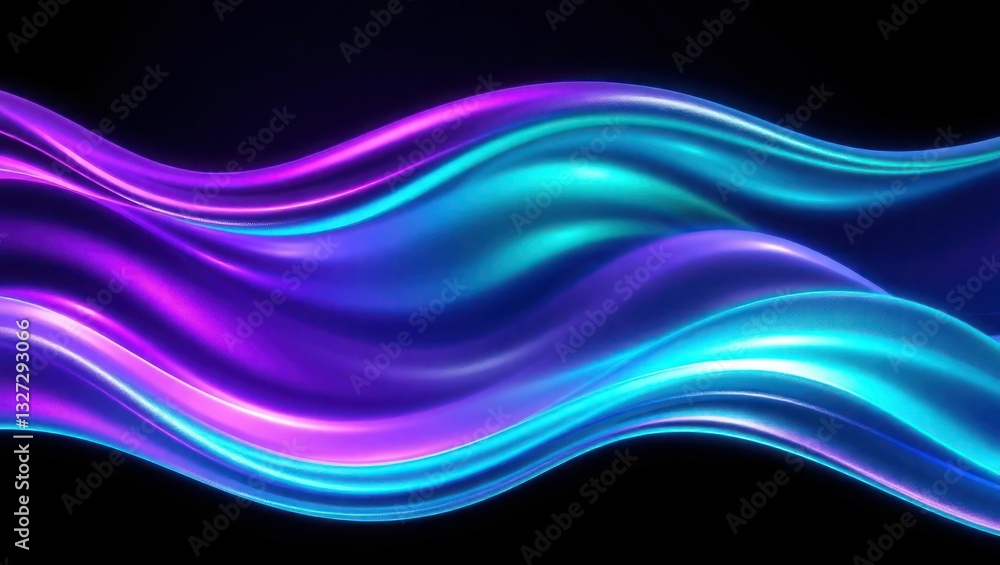 Abstract fluid holographic iridescent purple curved wave in dark background 3d render. Gradient design element for backgrounds, wallpapers, posters and covers Abstract fluid holographic iridescent purple curved wave in dark background 3d render. Gradient design element for backgrounds, wallpapers, posters and covers