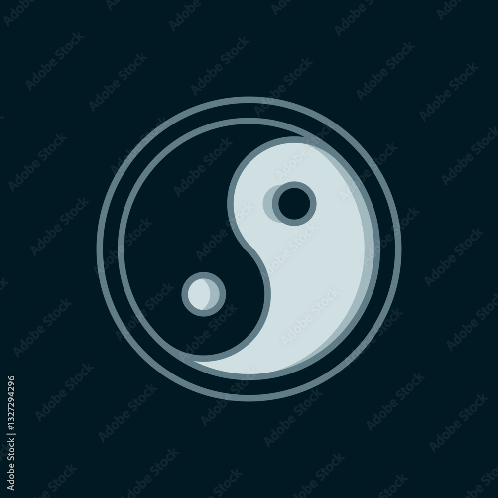 Line Yin Yang symbol of harmony and balance icon isolated on black background. Flat filled outline style with shadow. Vector