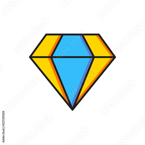 Color Diamond icon isolated on white background. Jewelry symbol. Gem stone. Flat filled outline style with shadow. Vector