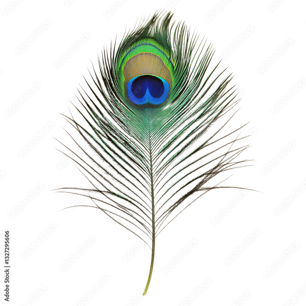 Fototapeta premium Vibrant peacock feather with striking color patterns
