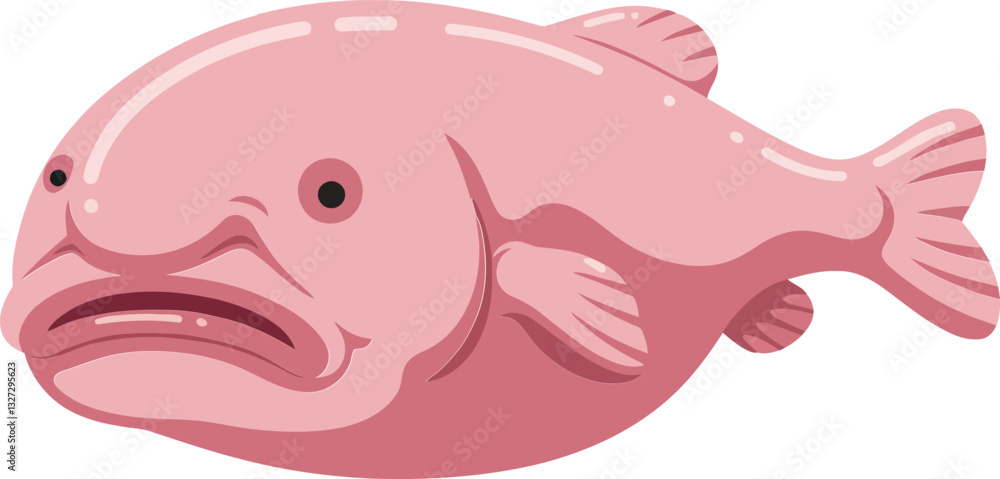 Pink fish with a unique expression, rendered in a minimal design style, showcasing a whimsical and playful mood in vector illustration Pink fish with a unique expression, rendered in a minimal design style, showcasing a whimsical and playful mood in vector illustration