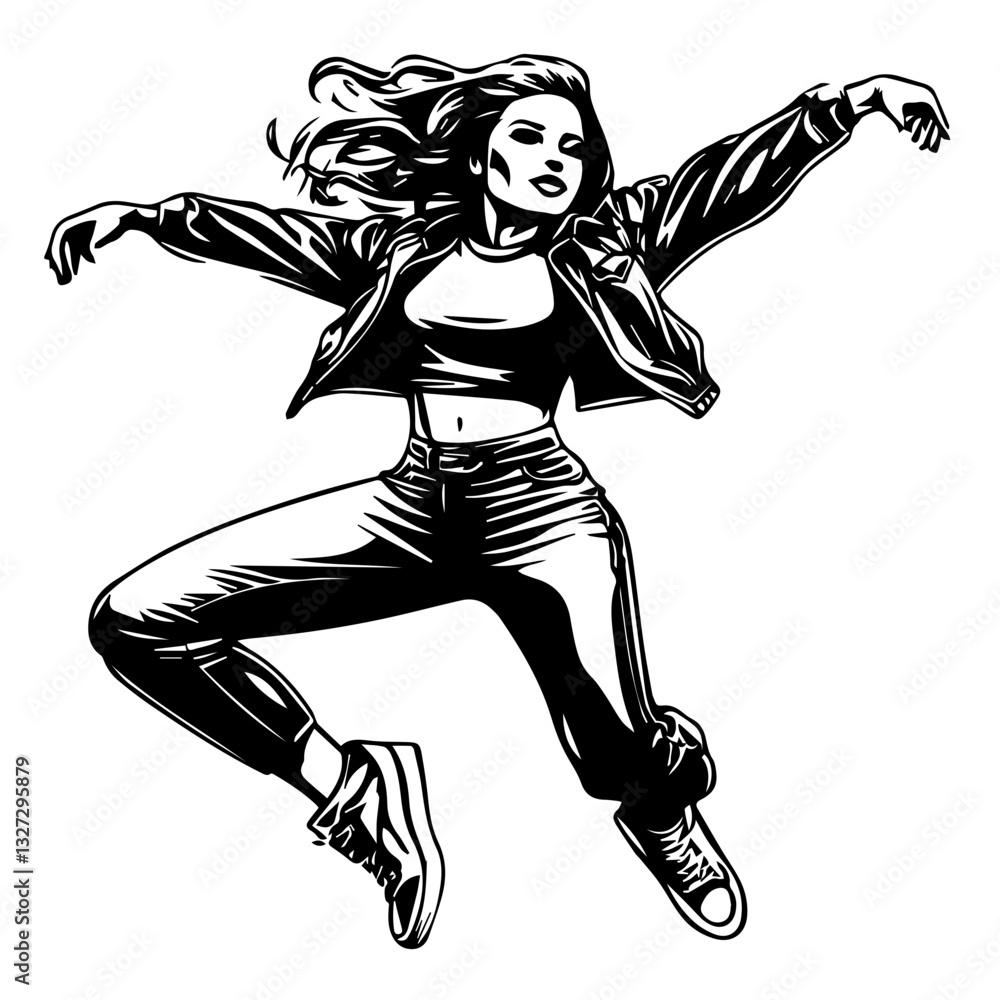 Fototapeta premium Silhouette of a Dancer Highlighting Energetic Hip Movements and Rhythmic Step