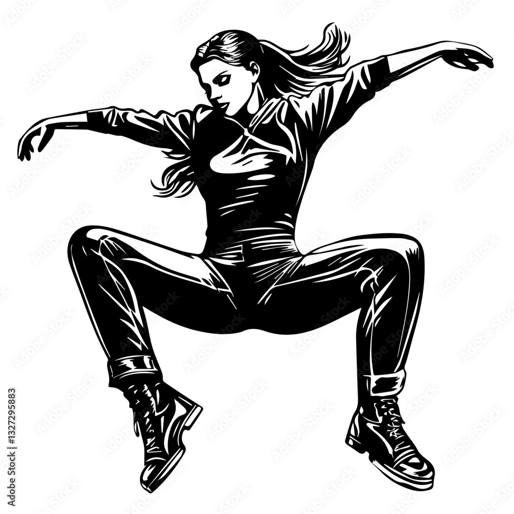 Fototapeta premium Silhouette of a Dancer Highlighting Energetic Hip Movements and Rhythmic Step