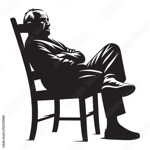 Napping Grandpa Old Man Sleeping on Chair silhouette, lost in sweet dreams - Old Man illustration - Minimalist Old Man vector - Classic elder
