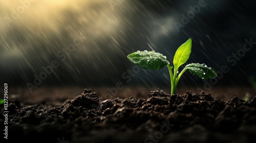 Wallpaper Mural New plant emerging in the rain-soaked soil. Torontodigital.ca