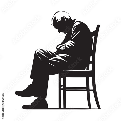 Dozing Off Old Man Sleeping on Chair silhouette, unable to resist the pull of sleep - Old Man illustration - Minimalist Old Man vector - Slumbering elder
