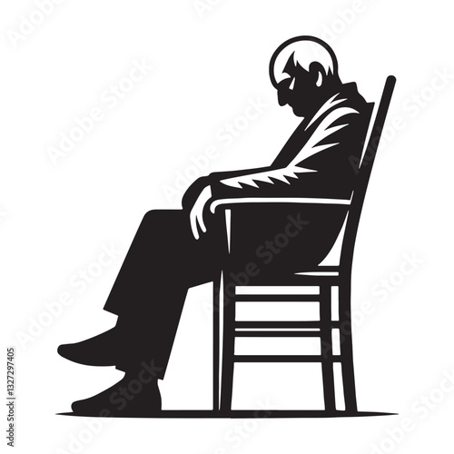Weary Traveler Old Man Sleeping on Chair silhouette, finding comfort in his seat - Old Man illustration - Minimalist Old Man vector - Dreaming elder
