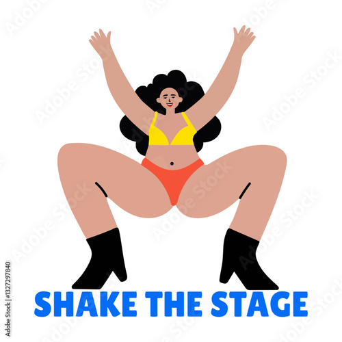 A flat style sticker of club performer with shake the stage typography