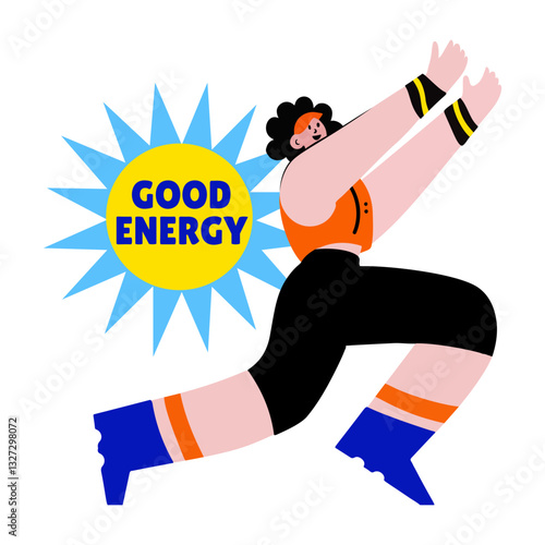 A flat style sticker of a character doing energetic dance