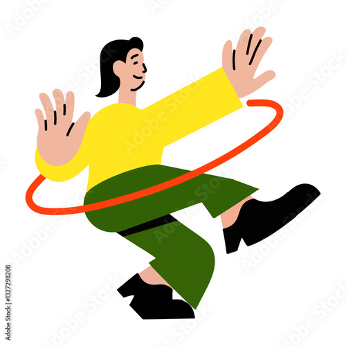 A flat style sticker of hula hoop dancing character